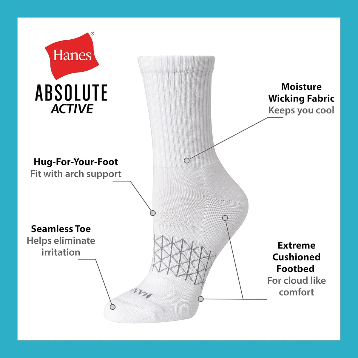 Hanes Women's Absolute Active Cushioned Crew Socks, 4 Pairs - view 4