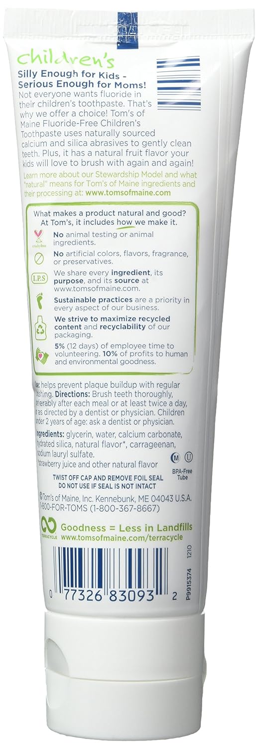 Tom's of Maine Fluoride-Free Children's Toothpaste, Silly Strawberry 4.2 oz — alternate product view