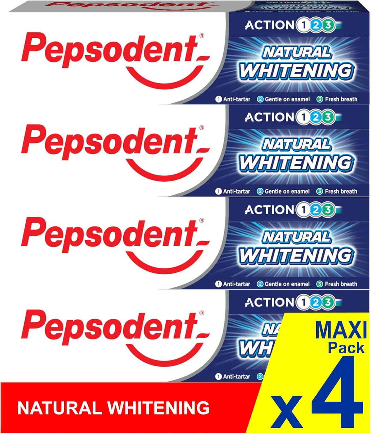 Pepsodent Natural Whitening Toothpaste with Fluoride & Calcium, 4 x 75 ml — product view