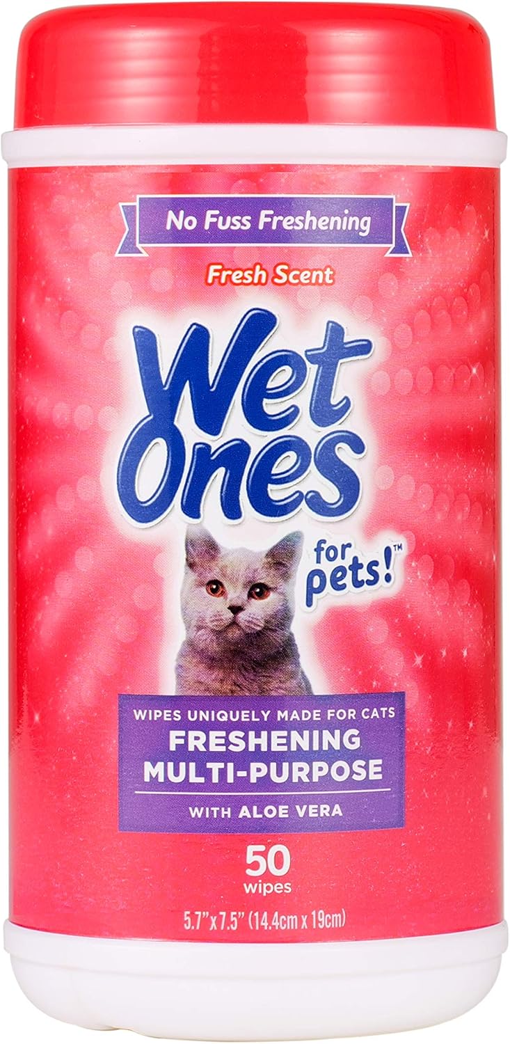 Wet Ones for Cats Freshening Wipes with Aloe Vera, Fresh Scent - 50 Count