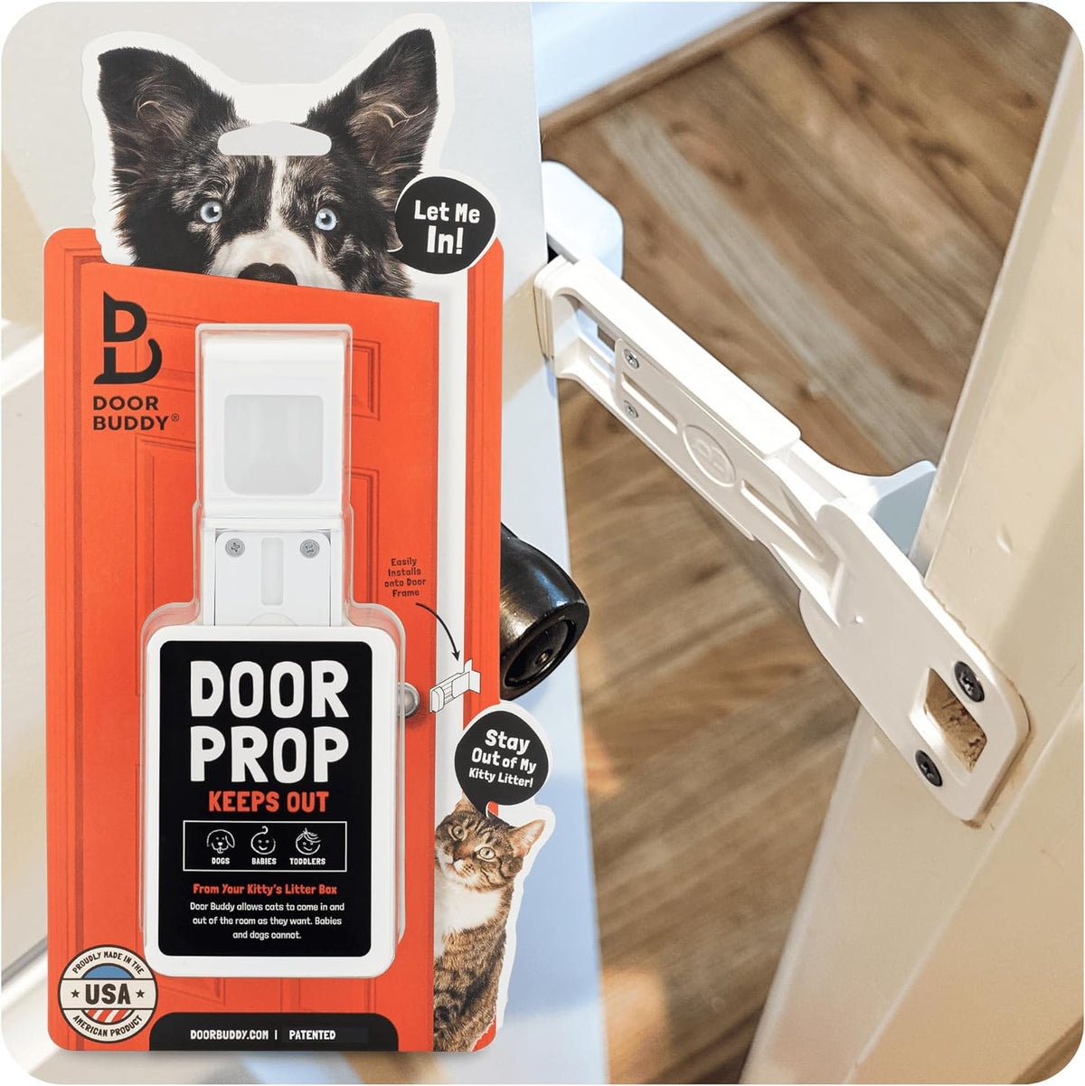 Door Buddy Cat Door Prop and Latch Holder, Adjustable 3-5.5 Inch Opening
