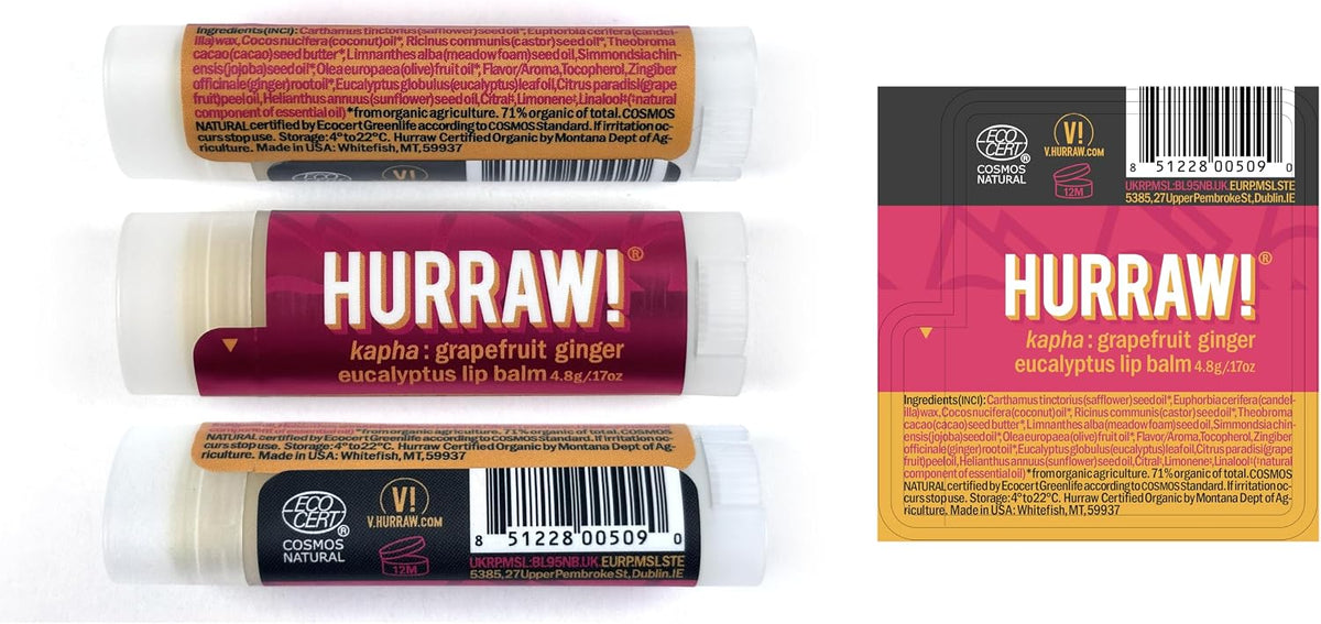 Hurraw! Kapha Lip Balm, Grapefruit Ginger Eucalyptus, 4.8 g - view 2