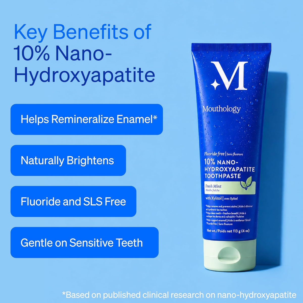 Mouthology 10% Nano Hydroxyapatite Toothpaste, Fluoride Free, Mint 4 oz - view 2
