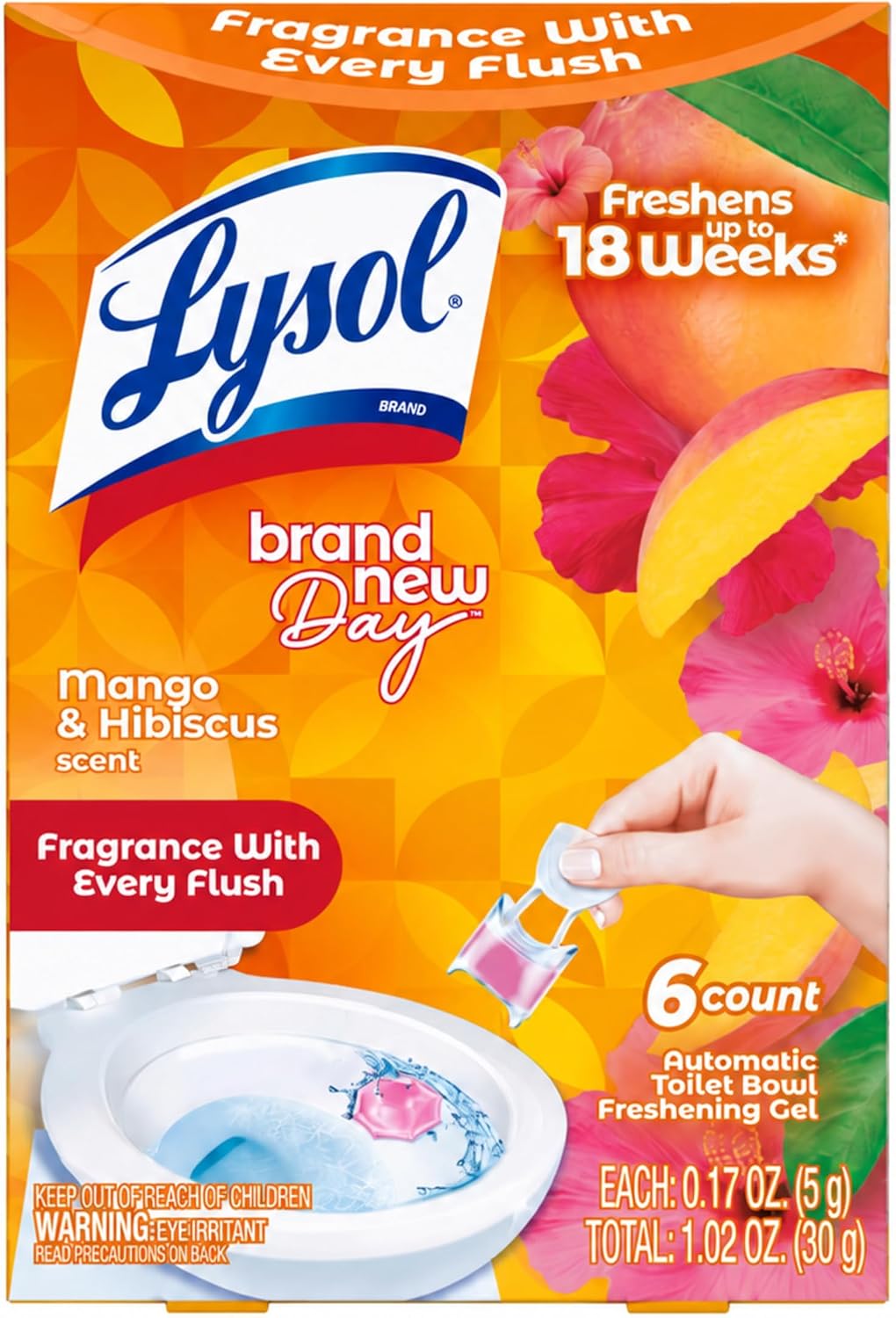 Lysol Click Gel Toilet Bowl Cleaner, Gel Stamp, Mango, 6 Count — product view