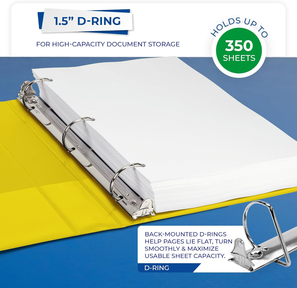 Samsill Durable 1.5 Inch D-Ring Binder, Lemon Yellow - view 3