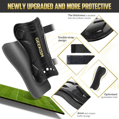 Geekism Soccer Shin Guards for Kids with Socks, Double Straps, Black, Medium - view 5