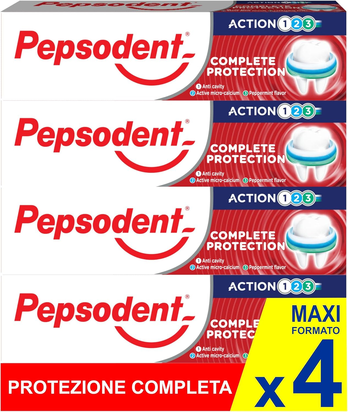 Pepsodent Complete Protection Toothpaste with Fluoride & Calcium, 75 ml (2.5 fl oz), Pack of 4 — product view