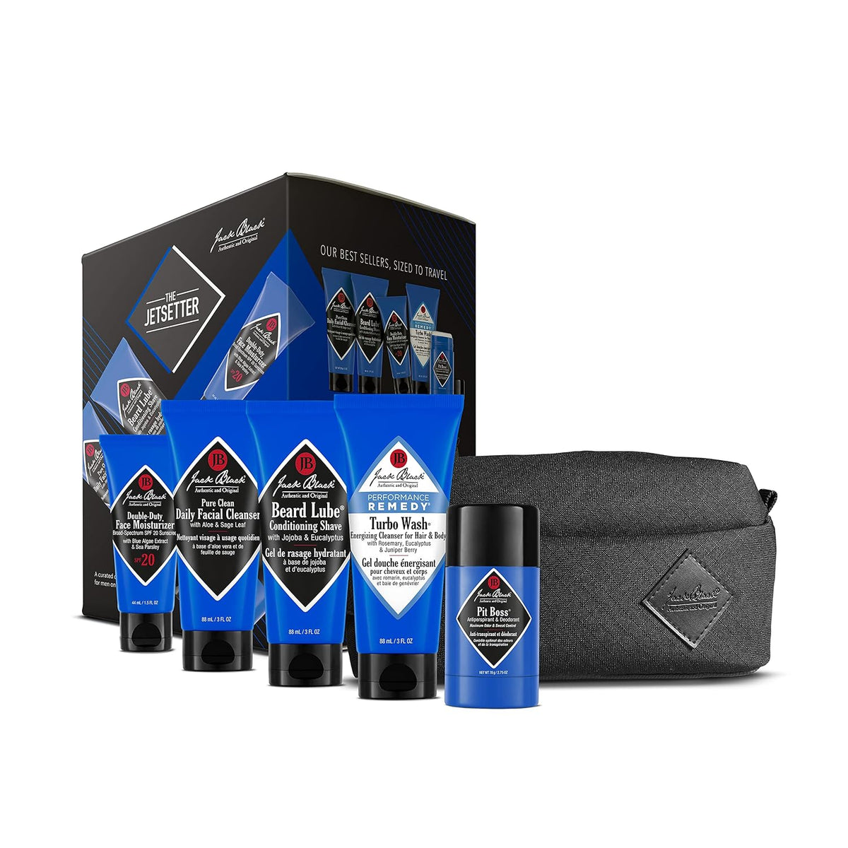 Jack Black Jetsetter Travel Size Skin Care Set for Men with Travel Bag