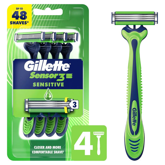 Gillette Sensor3 Sensitive Men's Disposable Razors, Pack of 4