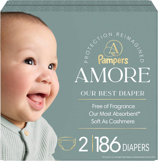 Pampers Amore Nappies, Size 2 (10-22 lbs), 186 Count