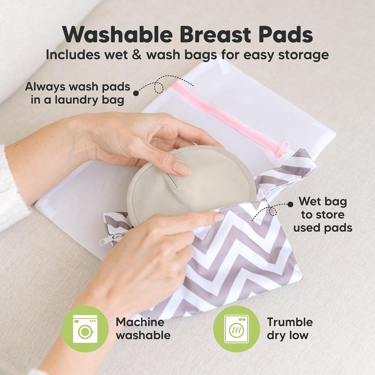 KeaBabies Washable Nursing Pads, 14 Pack, Large 5 Inch, Neutrals - view 4
