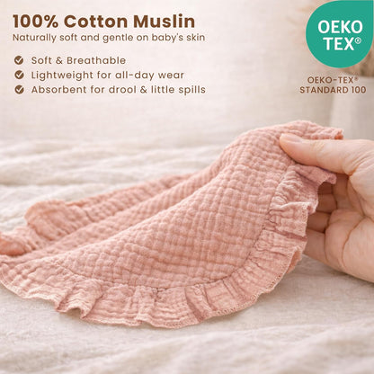 Konssy Muslin Baby Girl Bibs with Ruffle Trim, 3-Pack, 100% Cotton - view 3