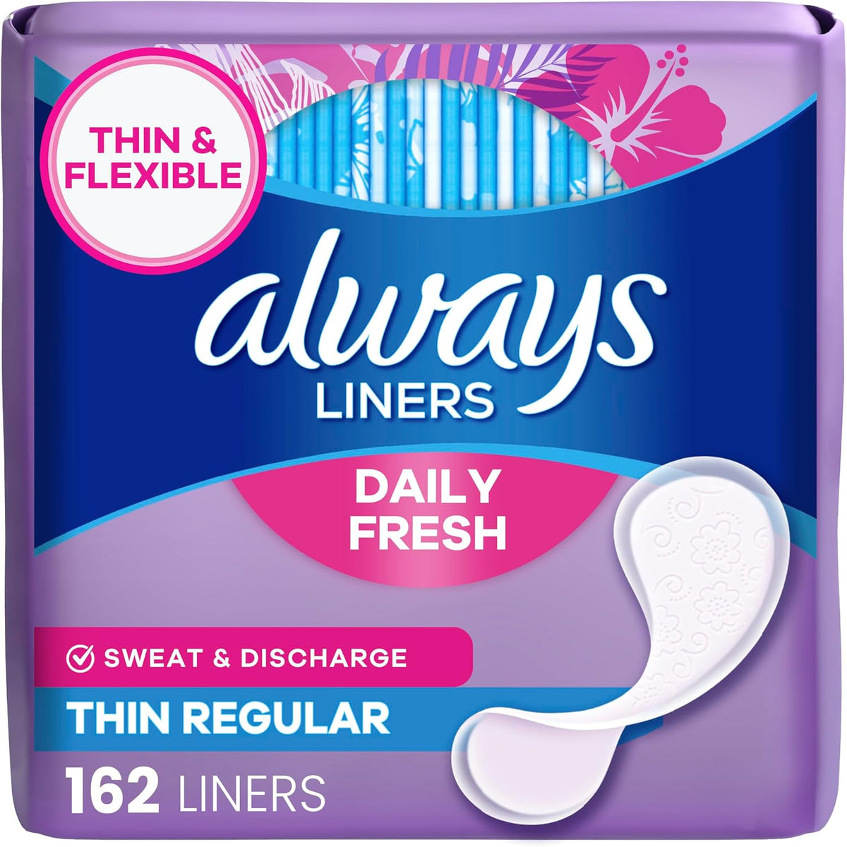 Always Thin Daily Panty Liners, Light Absorbency, Unscented, 162 Count