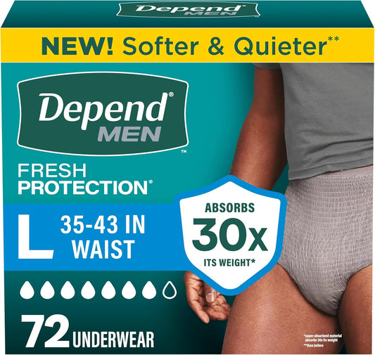 Depend Fresh Protection Incontinence Underwear for Men, Large, 72 Count