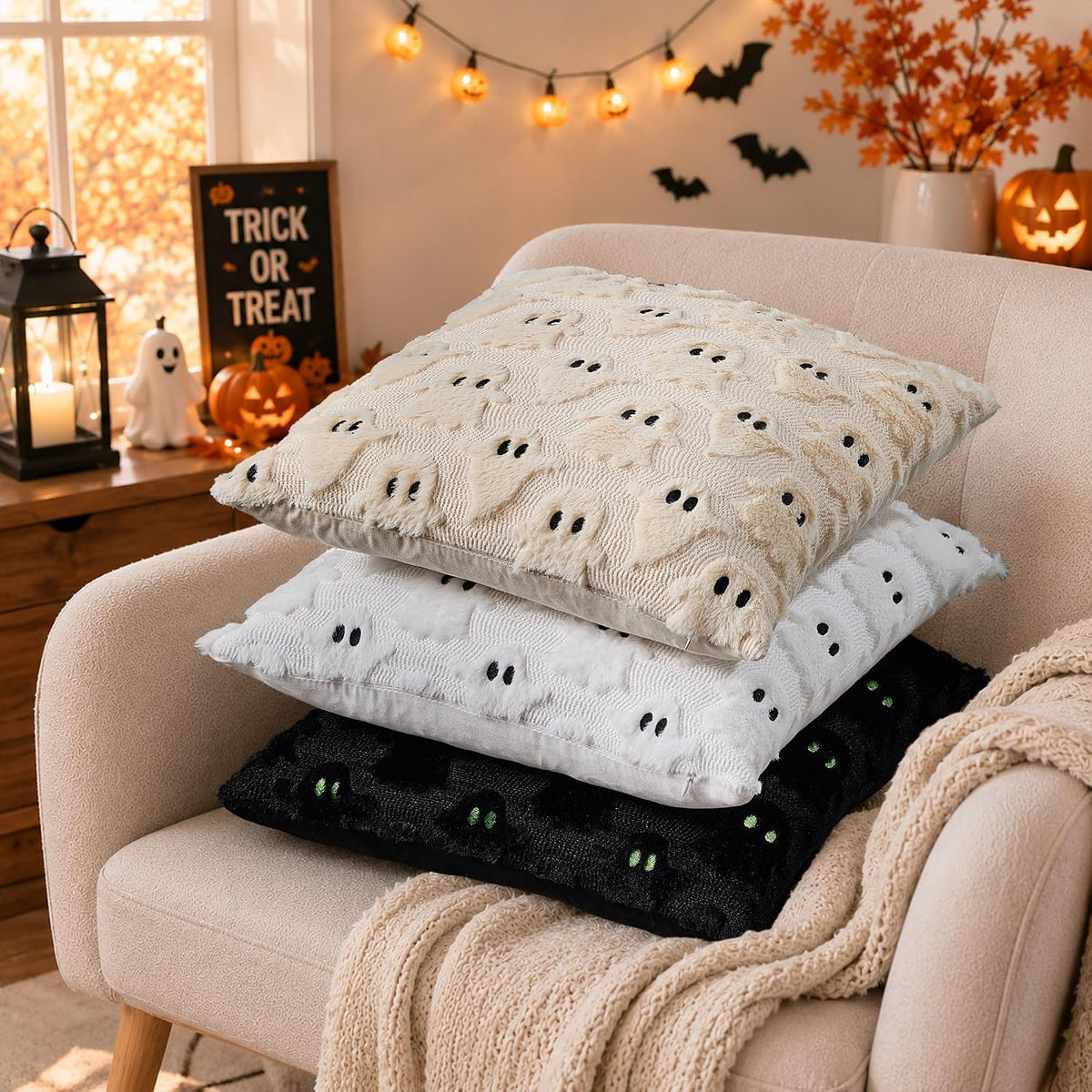 DFXSZ White Ghost Halloween Pillow Covers, 18 x 18 Inch, Set of 2 - view 3