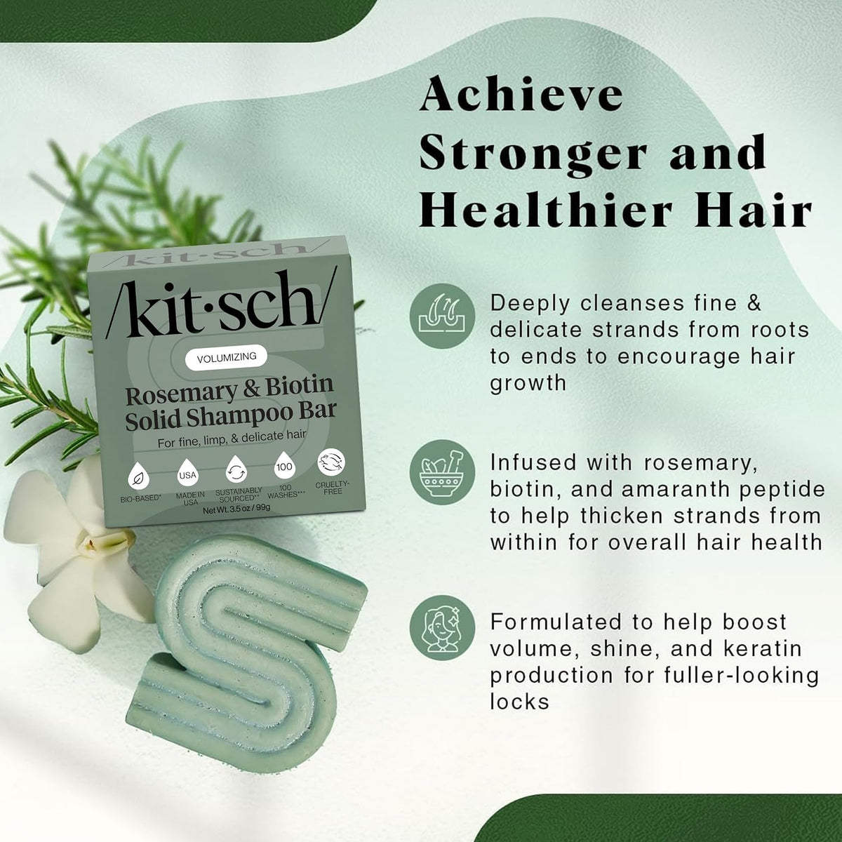 Kitsch Rosemary & Biotin Volumising Shampoo Bar, 3.5 oz — alternate product view