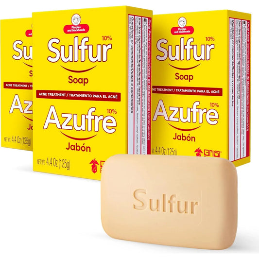 Biosulfur Grisi Sulfur Soap, Acne Treatment, Cleaner Bar Soap, Sulfur 10%, 3-Pack of 4.4 Oz, Bar Soaps - USA in UK
