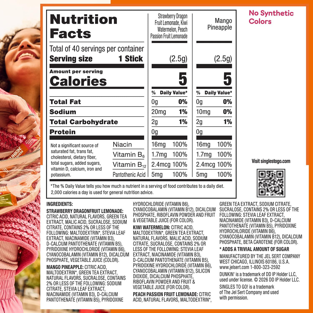Singles To Go Dunkin' Refreshers Green Tea Drink Mix Packets, 40 Count - view 2