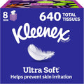 Kleenex Ultra Soft Facial Tissues, 8 Cube Boxes of 80 (640 Tissues)