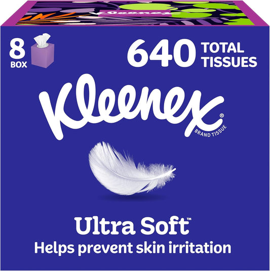 Kleenex Ultra Soft Facial Tissues, 8 Cube Boxes of 80 (640 Tissues)