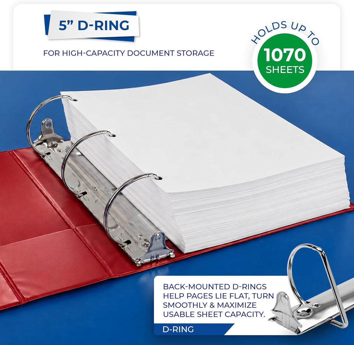 Samsill 5 Inch D-Ring Binder, Red, Pack of 2, Clear View Cover - view 3