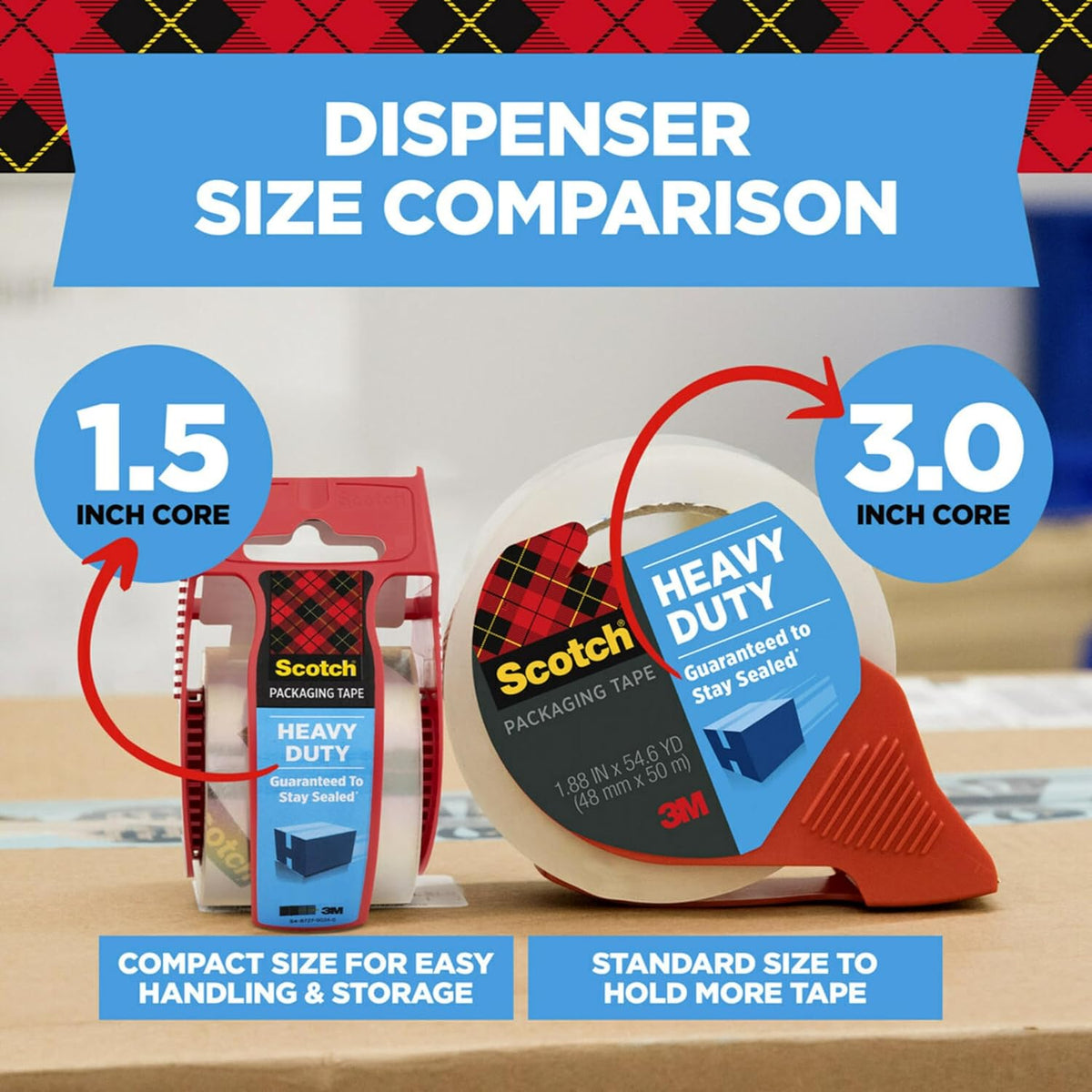 Scotch Heavy Duty Packing Tape with Dispenser, 1.88 in x 27.7 yd, 1 Roll - view 4