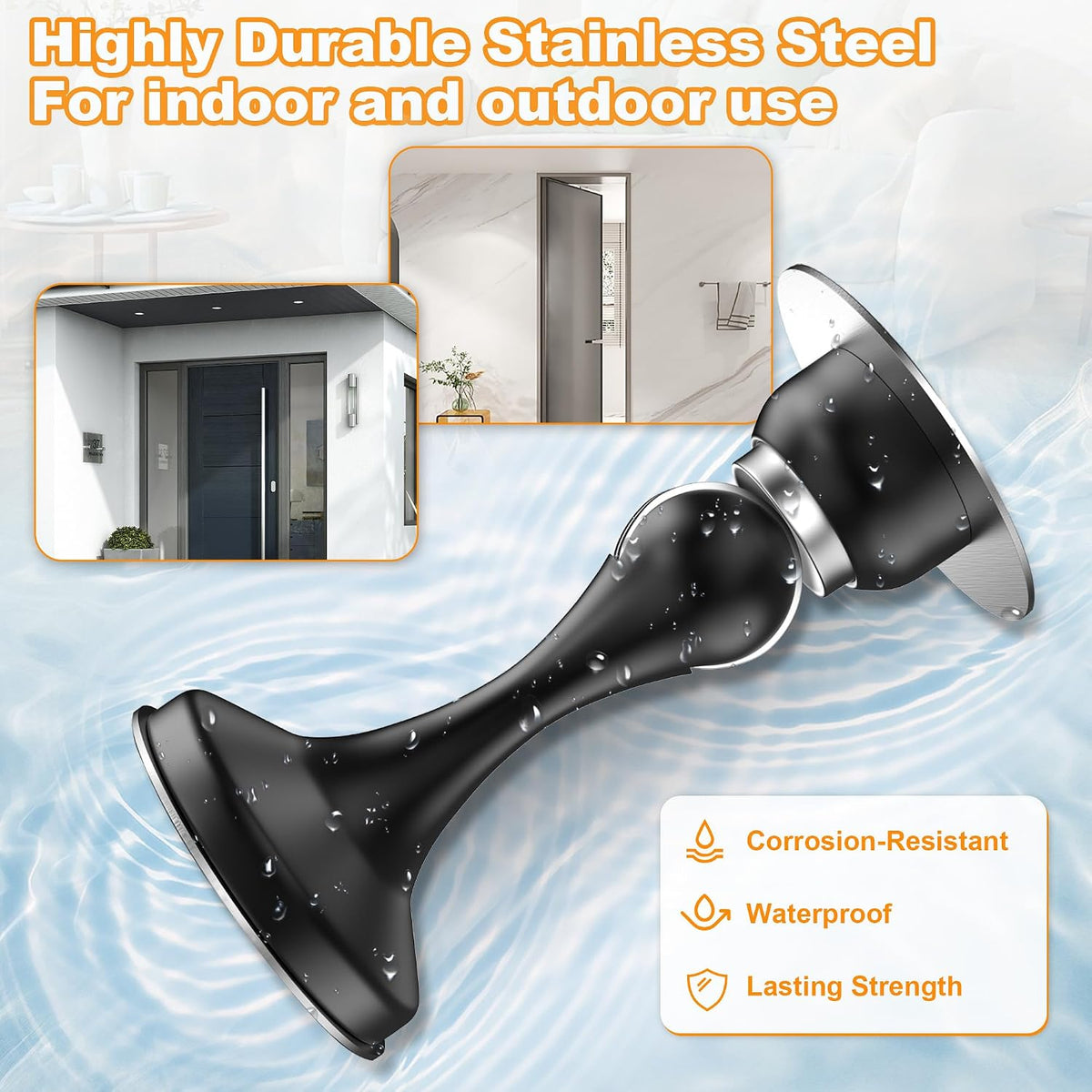 Crosize Magnetic Door Stoppers, 2 Pack, Black Stainless Steel - view 6