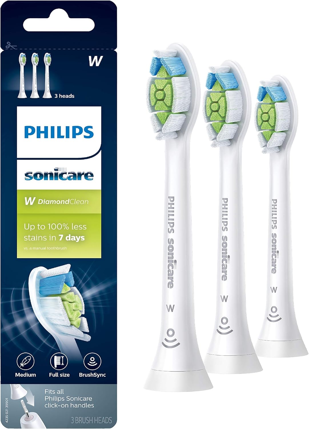 Philips Sonicare W DiamondClean Brush Heads, 3 Pack, White