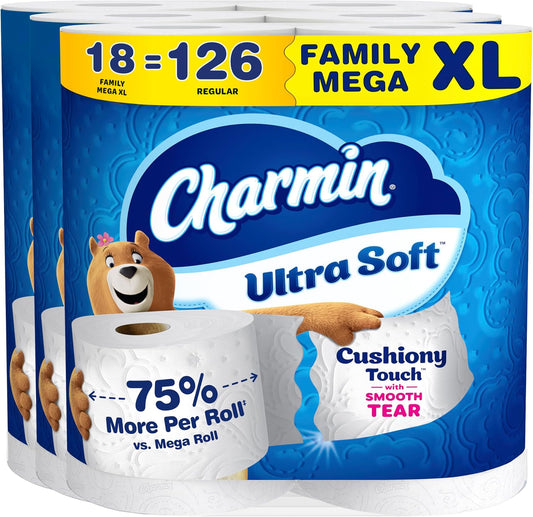 Charmin Ultra Soft Cushiony Touch 2-Ply Toilet Paper 18 Family Mega XL Rolls