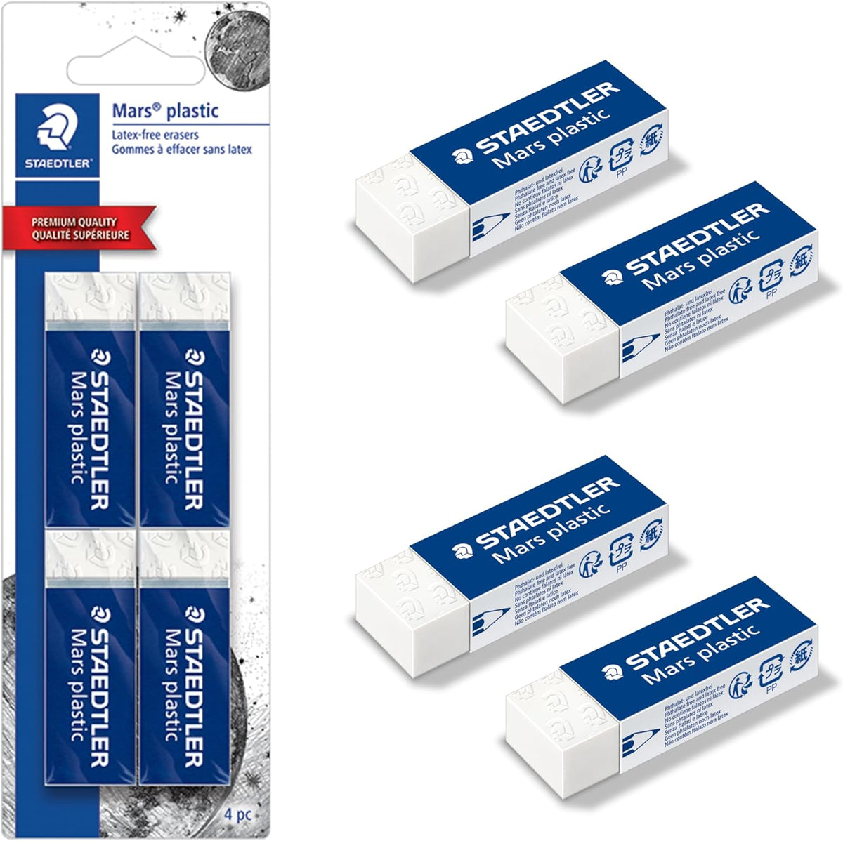 Staedtler Mars Plastic White Vinyl Erasers, Pack of 4 — product view