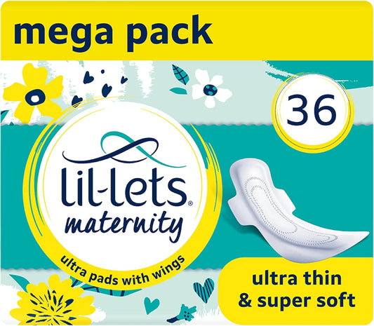 Lil-Lets Ultra Thin Maternity Pads with Wings, Pack of 3 (36 Pads)