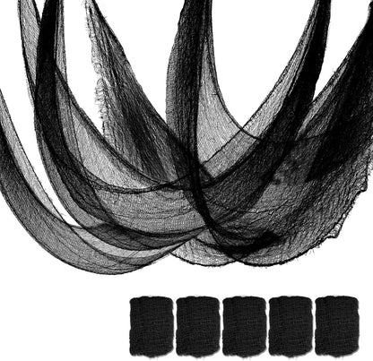 Qtisky Black Halloween Gauze Cloth Decorations, 5 Pieces