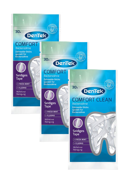 DenTek Comfort Clean Floss Picks for Back Teeth, Mint, 30 Count (Pack of 3)