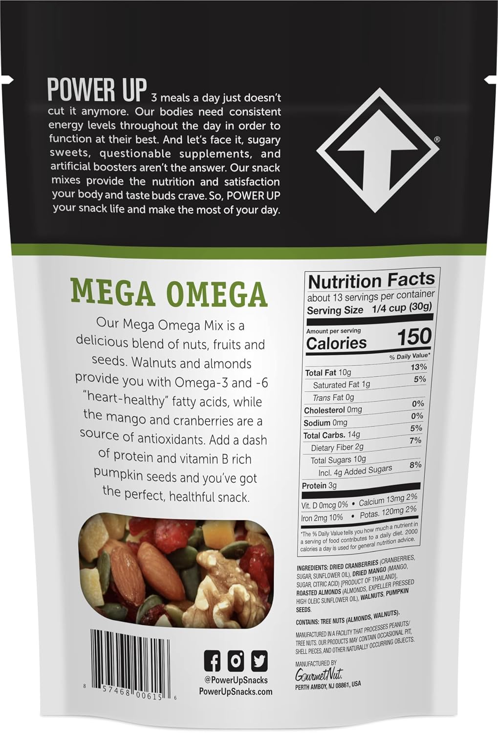 Power Up Mega Omega Trail Mix, Nuts, Fruit and Seeds, 14 oz Bag — alternate product view
