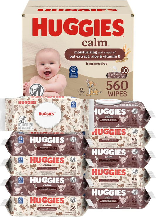 Huggies Calm Unscented Baby Wipes, 10 Packs of 56 (560 Wipes)