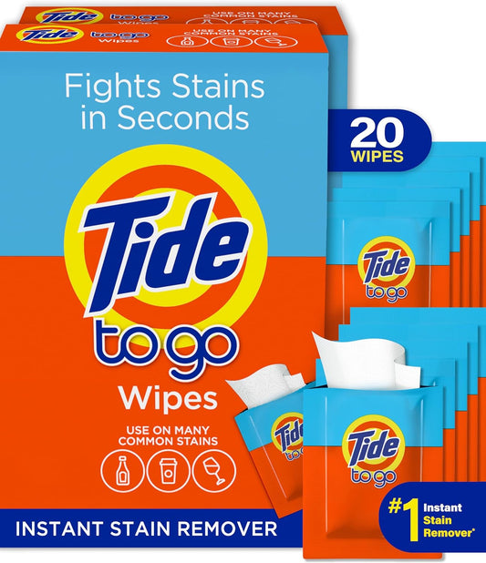 Tide To Go Instant Stain Remover Wipes, 10 Count, Pack of 2