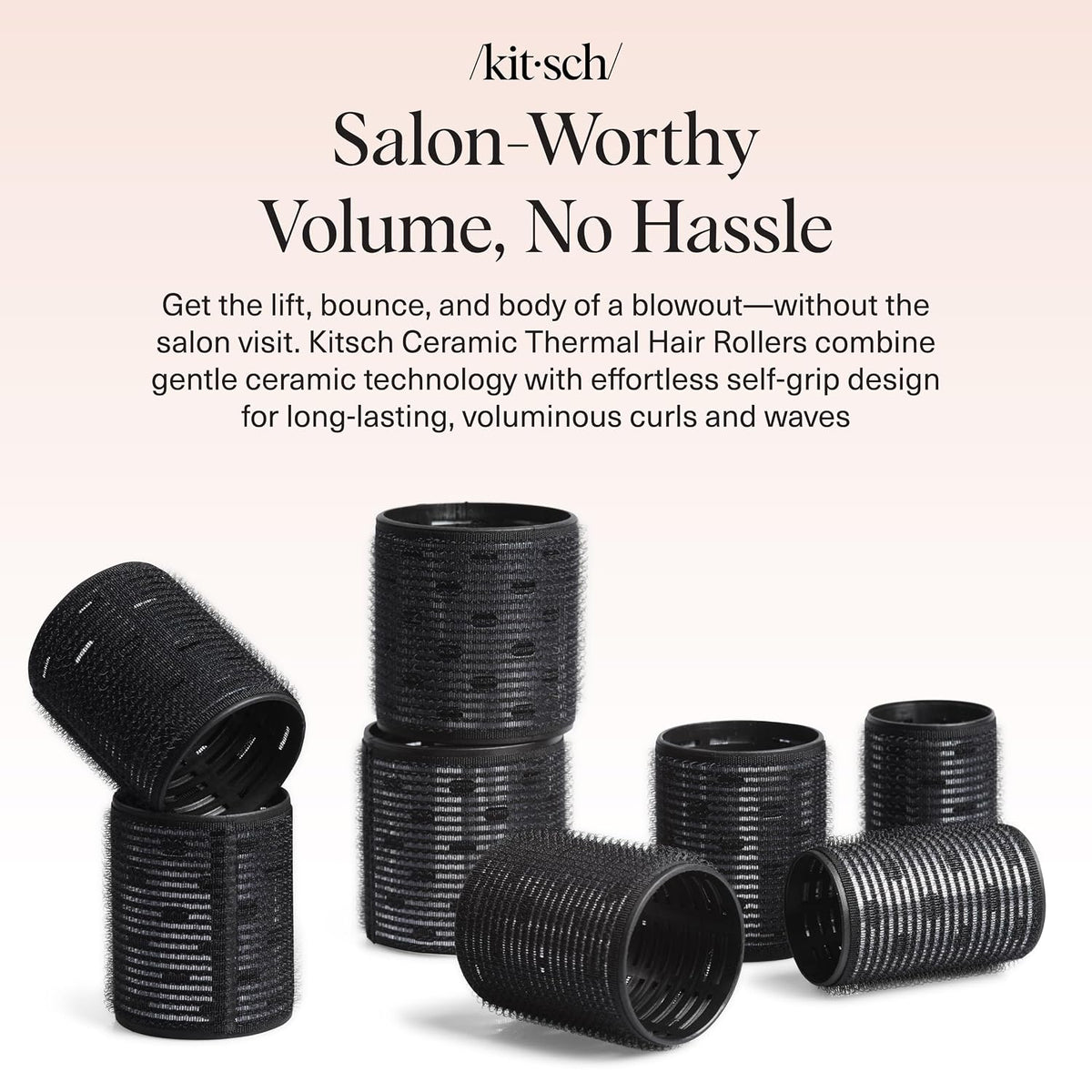 Kitsch Ceramic Hair Rollers for Women, Black, 8 Count - view 2