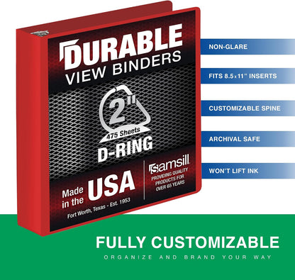 Samsill Durable 2 Inch D-Ring Binder, Ruby Red - view 3