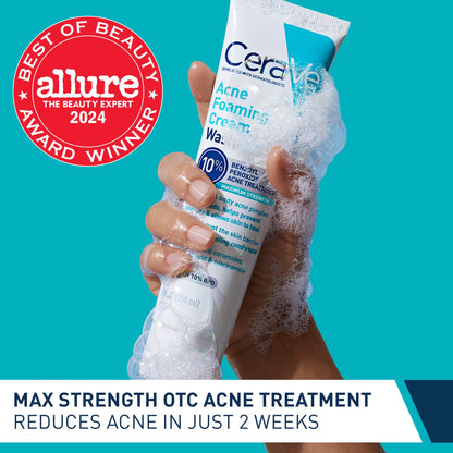 CeraVe Acne Foaming Cream Wash lather in hand