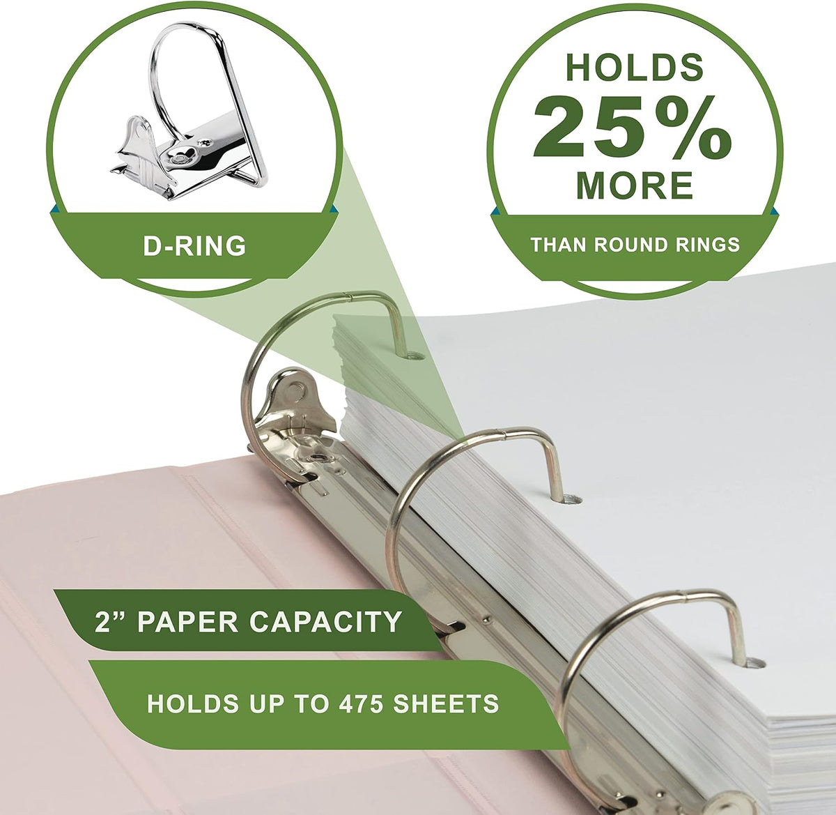 Samsill Plant-Based 2 Inch D-Ring View Binder, Rose - view 6
