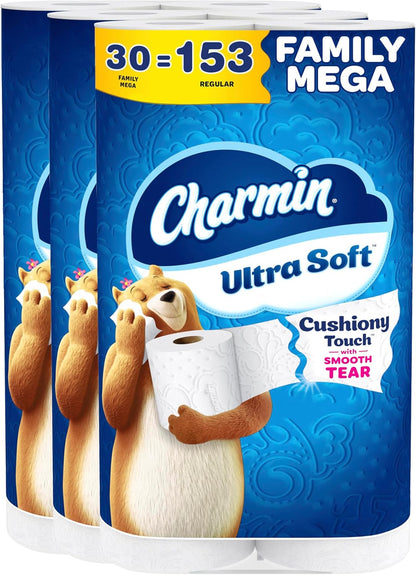 Charmin Ultra Soft Cushiony Touch 2-Ply Toilet Paper 30 Family Mega Rolls