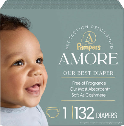 Pampers Amore Nappies, Size 1 (8-14 lbs), 132 Count, Hypoallergenic