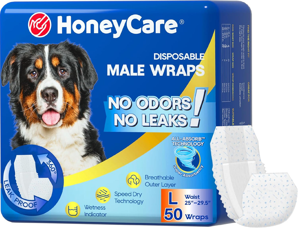 Honey Care All-Absorb A24 Disposable Male Dog Wraps, Large, 50 Count — product view