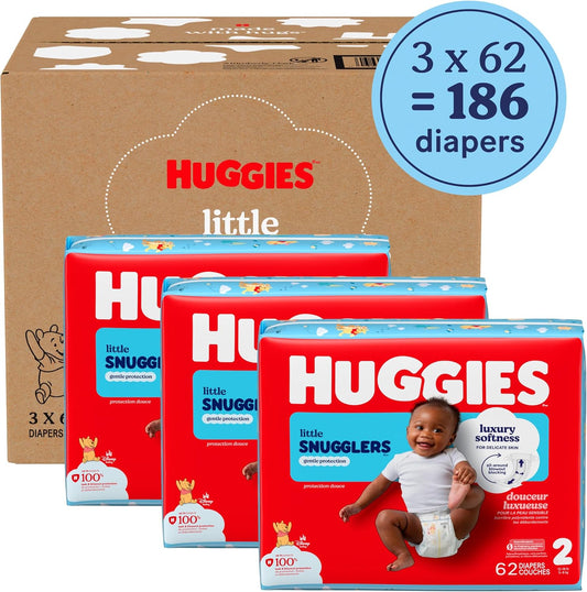 Huggies Little Snugglers Nappies, Size 2, 186 Count (3 Packs of 62) - view 2