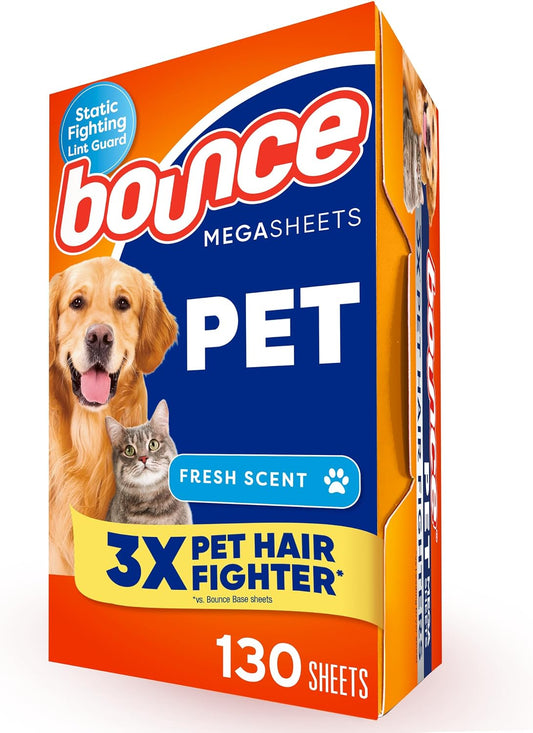 Bounce Pet Hair and Lint Guard Mega Dryer Sheets, Fresh Scent, 130 Count