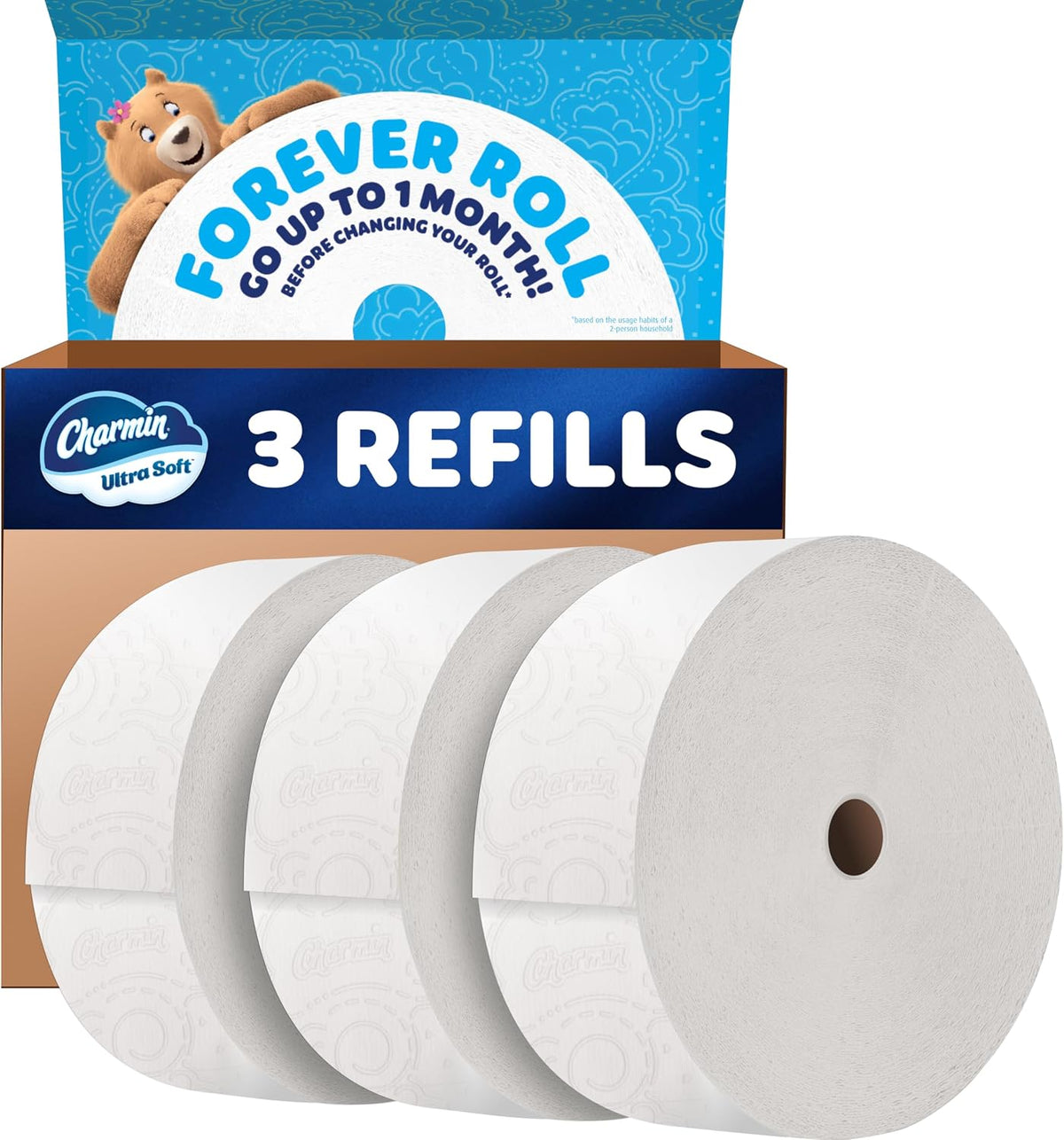 Charmin Ultra Soft Forever Roll Toilet Paper Refill, 3 Rolls, 2-Ply