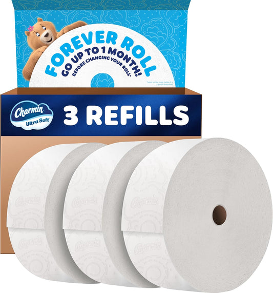 Charmin Ultra Soft Forever Roll Toilet Paper Refill, 3 Rolls, 2-Ply