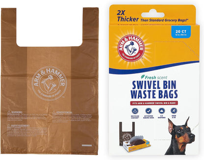 Arm & Hammer Heavy Duty Dog Waste Bags, Swivel Bin and Rake Refill, 20 Count