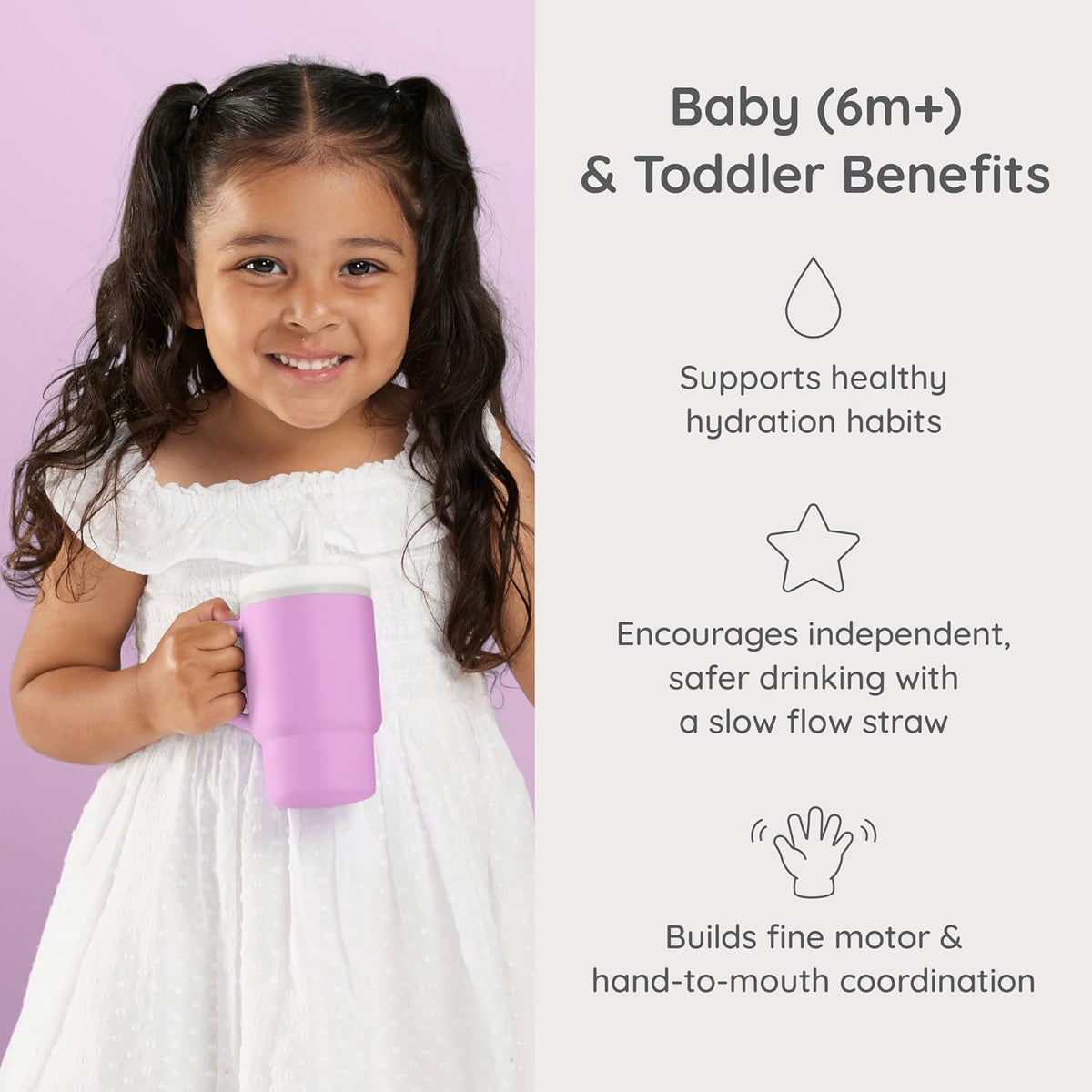 Infantino My 1st Tumbler Silicone Cup with Straw and Handle, 9 fl oz, Lilac - view 5