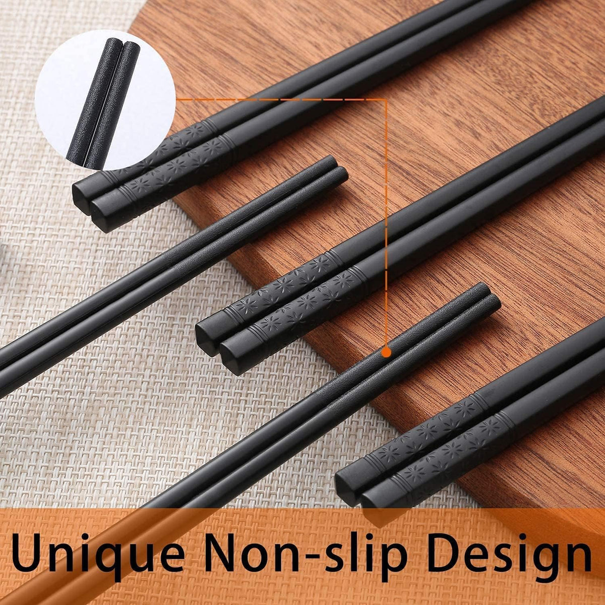 HIWARE Fiberglass Chopsticks, 10 Pairs, 9.5 Inches, Black - view 2